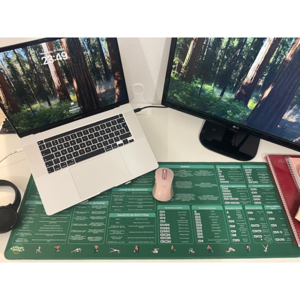 Deskmat Mousepad Excel Cu Mirela, Formule Optiuni si Scurtaturi Excel, Margini Cusute, Dimensiuni 800mm X 300MM - Excel cu Mirela Store