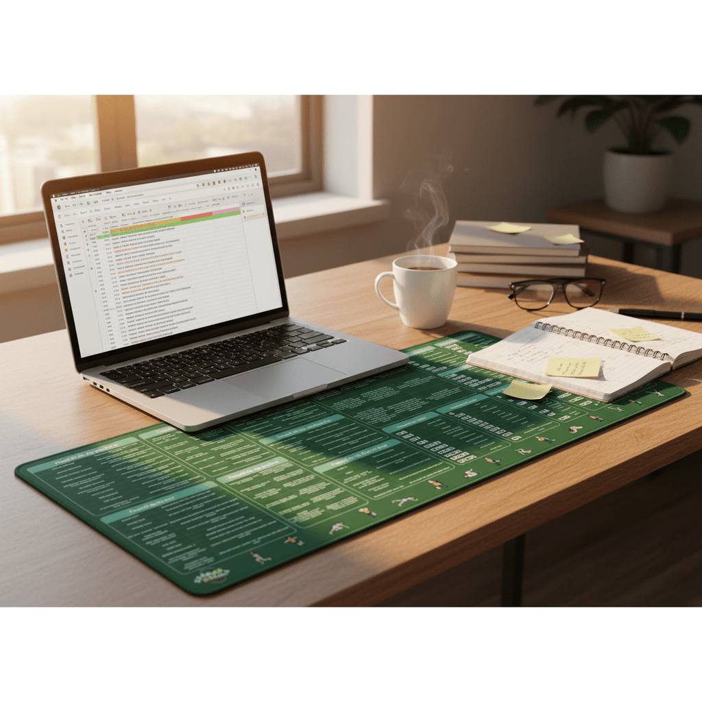 Deskmat Mousepad Excel Cu Mirela, Formule Optiuni si Scurtaturi Excel, Margini Cusute, Dimensiuni 800mm X 300MM - Excel cu Mirela Store