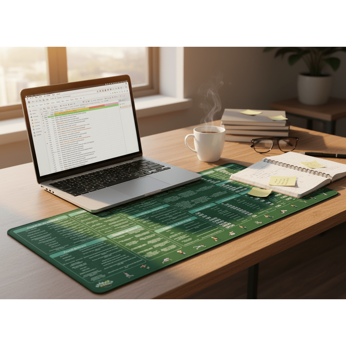 Deskmat Mousepad Excel Cu Mirela, Formule Optiuni si Scurtaturi Excel, Margini Cusute, Dimensiuni 800mm X 300MM - Excel cu Mirela Store
